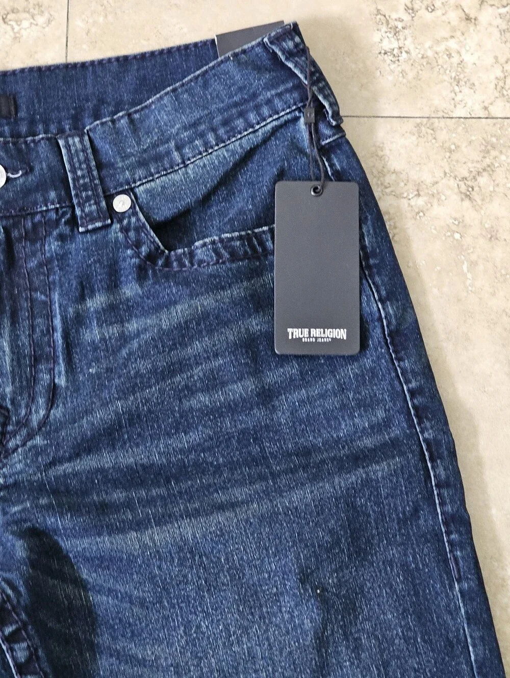 True Religion Jeans Mens 34x32 Blue Geno Flap Big T Relaxed Slim